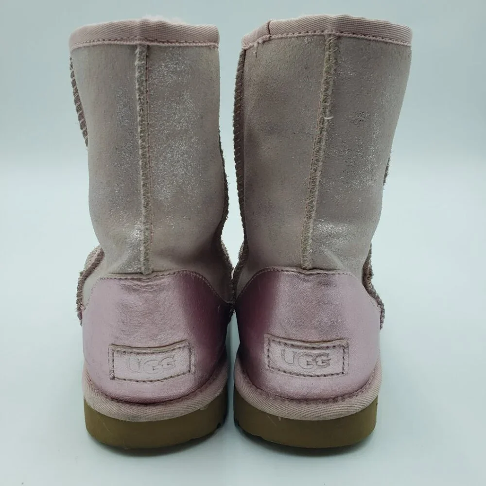 UGG Classic Mini Boots 6 Youth Girls Shearling Shimmer Metallic Pink